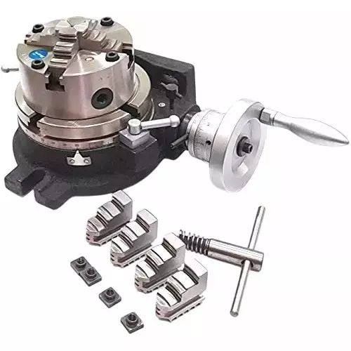 Buyohlic International HV6 Rotary Table Horizontal Vertical with 6 inch (150 mm) Table Diameter 125 mm 4 Jaw Self Centering Chuck with Reversible Jaws, 75-DX2V-X93C