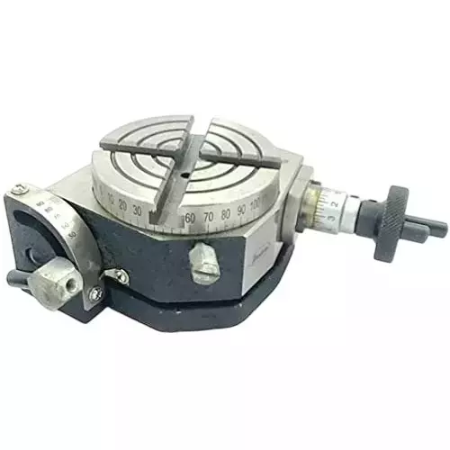 Buyohlic International Rotary Table in Black Color Cast Iron Body with 3 Slots 80 mm Table Diameter and 100 x 105 mm Base Size, 73-1WW9-JRLV