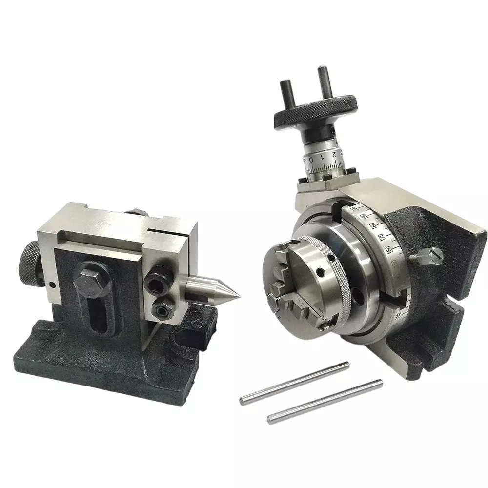 Assorts Quality Precision Rotary Table 100 mm (4 Inch) with Tailstock & Small Chuck & Fixing T Nut Bolts