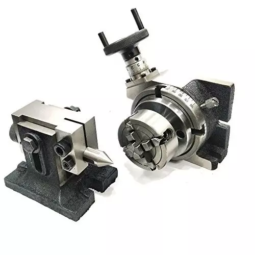 Assorts Quality Precision Rotary Table 100 mm (4 Inch) with Tailstock & Small Chuck & Fixing T Nut Bolts