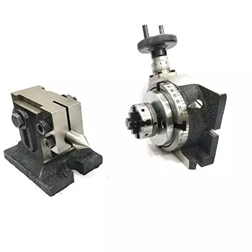 Assorts Quality Precision Rotary Table 100 mm (4 Inch) with Tailstock & Small Chuck & Fixing T Nut Bolts