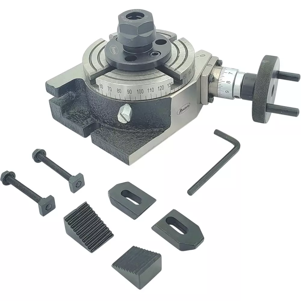 Assorts Regular Rotary Table 100 mm (4 Inch) with ER 20 Collet Adaptor with M6 Clamp Kit