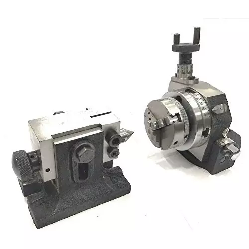 Assorts Tilting Rotary Table 80 mm (3 Inch) with Round Vice, ER20 Collet Adaptor, Tailstock & Chuck W/Back Plate + Fixing T Nut Bolts (With 65 mm 3 Jaws)