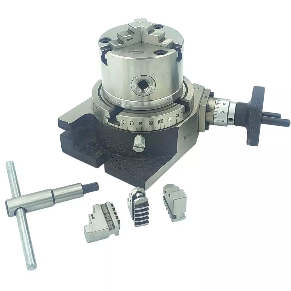 Assorts HV Regular Rotary Table Alloy Steel 4 Slots 16 mm MT-2 100 mm (4 Inch) Self Centering Chuck 80 mm 3 Jaw