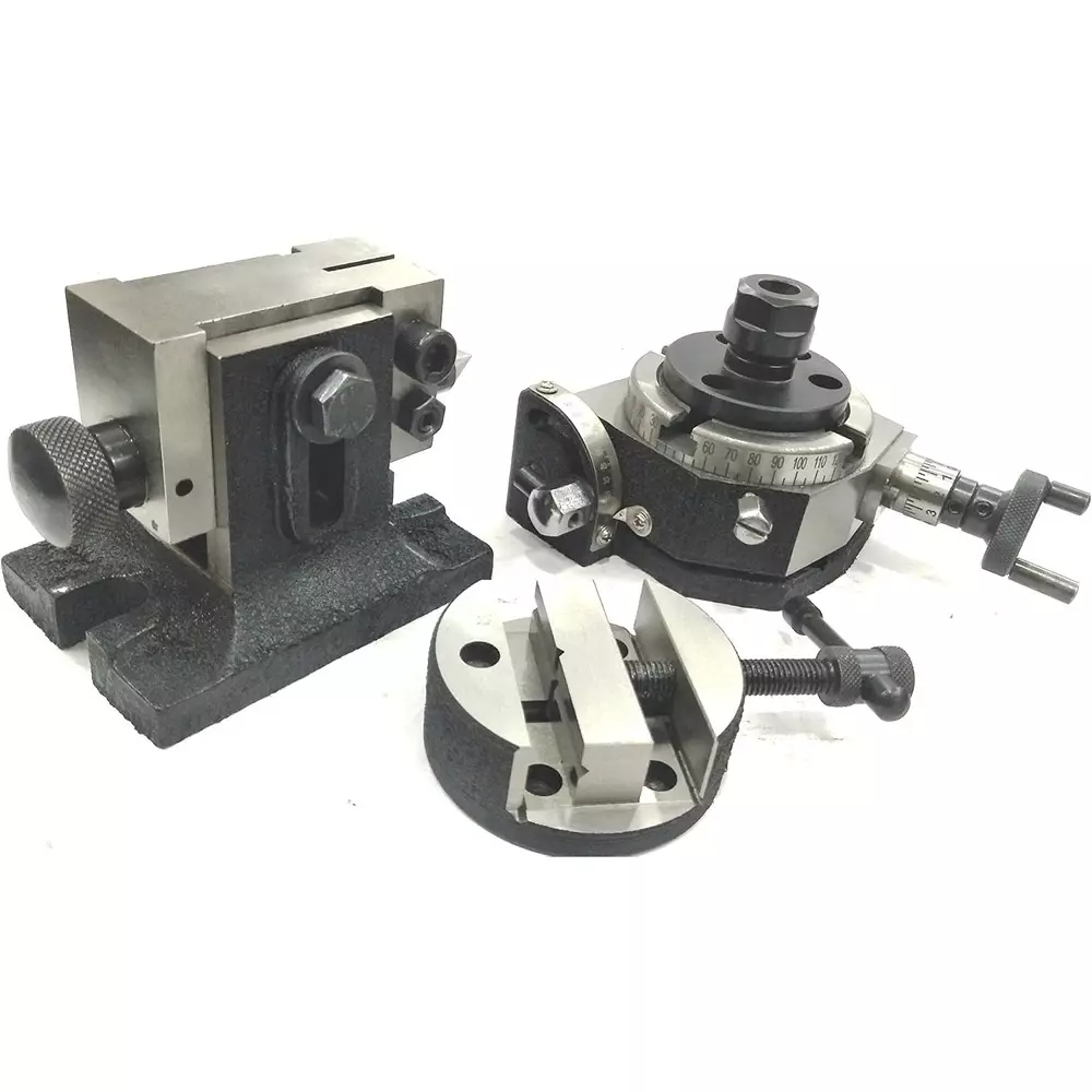 Assorts Tilting Rotary Milling Indexing Table 80 mm (3 Inch) ER20 Collet Adaptor with Round Vice & Suitable Tailstock