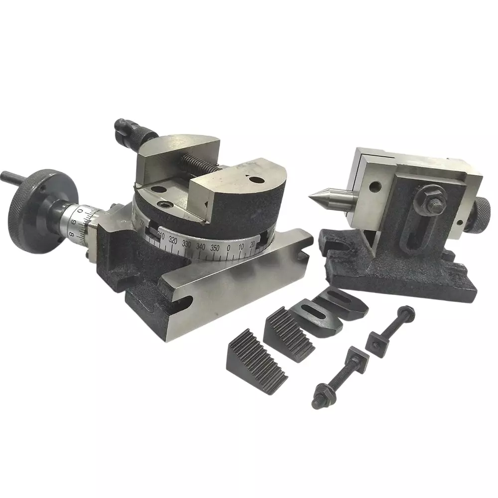 Assorts Quality Precision Rotary Table 100 mm (4 Inch) with Tailstock, M6 Clamp Kit & Round Vice/Vise (with 100 mm Round Vice)