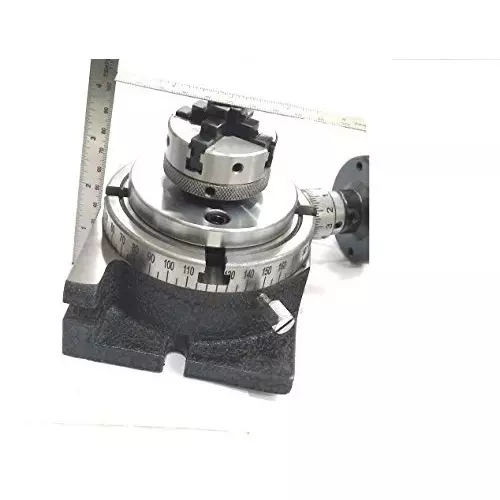 Assorts Quality Precision Rotary Table 100 mm (4 Inch) with Tailstock & Small Chuck & Fixing T Nut Bolts (with 50 mm 4 Jaw)