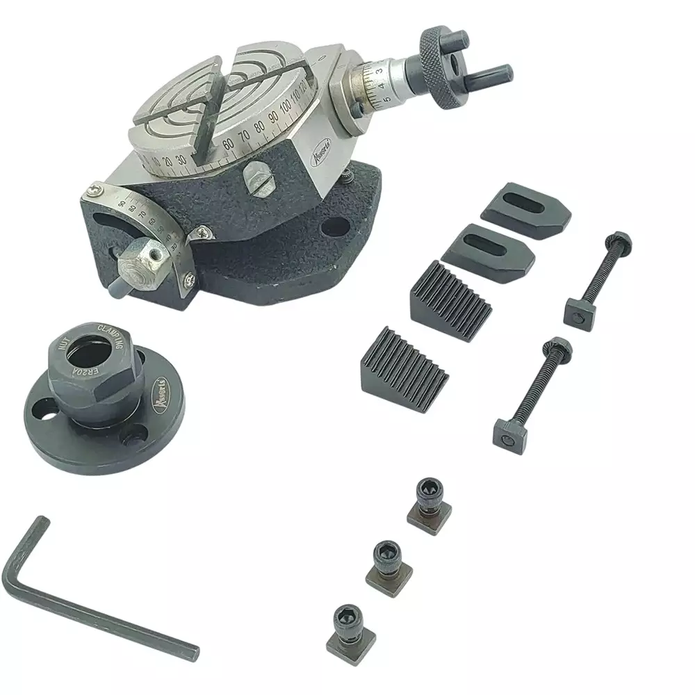 Assorts Tilting Rotary Table 80 mm (3 Inch) with ER 20 Collet Adaptor with M6 Clamp Kit