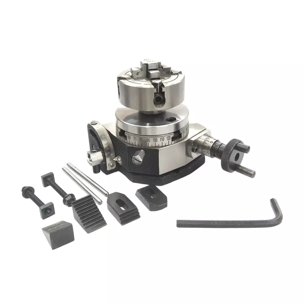 Assorts Tilting Rotary Table 80 mm (3 Inch) with 70 mm 4 Jaw Independent Chuck, Back Plate & T Nuts Bolts & M6 Clamp Kit