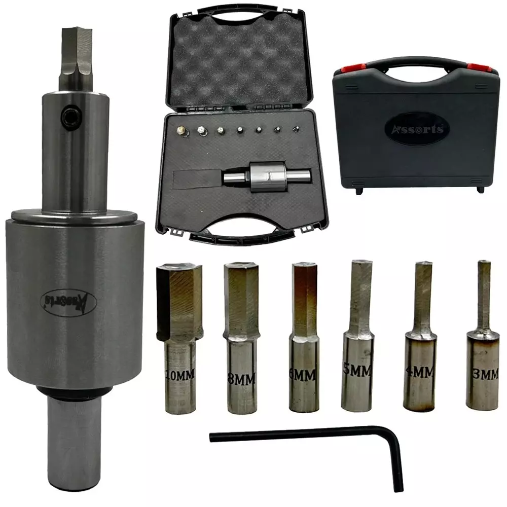 Assorts Precision Rotary Broach Set 2MT Shank M10x1.5 mm Drawbar with 7 Pcs HSS Hex Punch Set