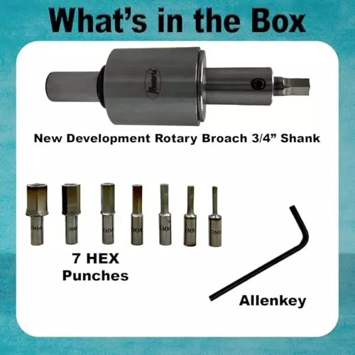 Assorts Precision Rotary Broach Set 2MT Shank M10x1.5 mm Drawbar with 7 Pcs HSS Hex Punch Set