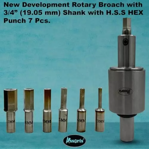 Assorts Precision Rotary Broach Set 2MT Shank M10x1.5 mm Drawbar with 7 Pcs HSS Hex Punch Set
