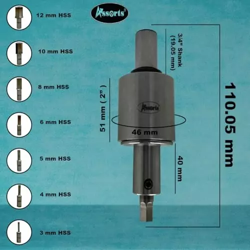 Assorts Precision Rotary Broach Set 2MT Shank M10x1.5 mm Drawbar with 7 Pcs HSS Hex Punch Set