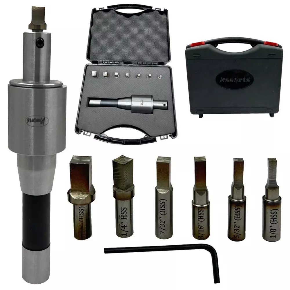 Assorts Precision Rotary Broach Set R8 Shank with 7 Pcs HSS Square Punch Set