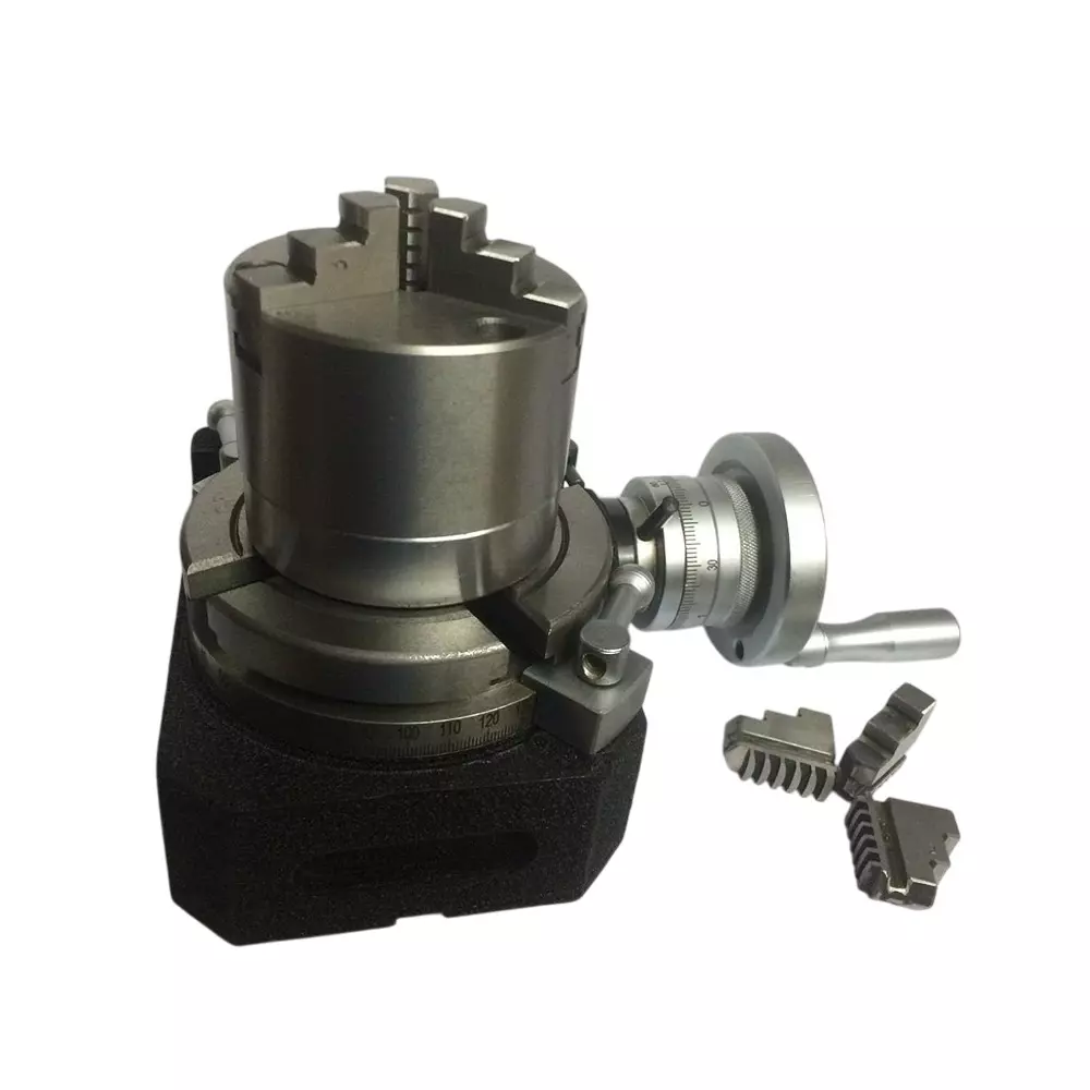 Assorts HV4 Cast Iron & Tool Steel Rotary Table 110 mm (4 Inch) with 80 mm Chuck+Back Plate 3 Jaws
