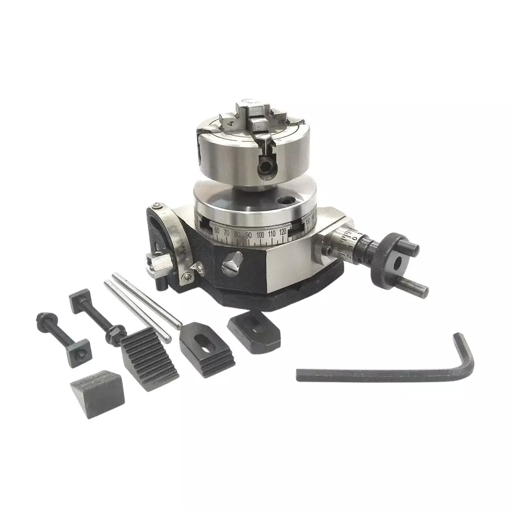 Assorts Tilting Rotary Table 80 mm (3 Inch) with 70 mm Independent Chuck, Suitable Back Plate & T Nuts Bolts & M6 Clamp Kit