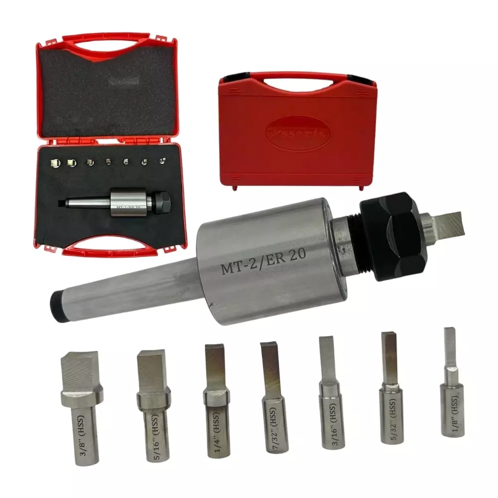 Assorts Rotary Broach Kit Tool Steel ER-20 Adapter MT2 Shank with 7-Piece Square Broach Set