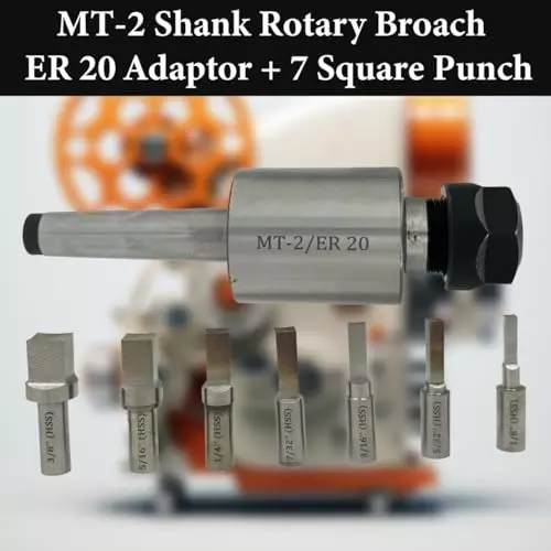 Assorts Rotary Broach Kit Tool Steel ER-20 Adapter MT2 Shank with 7-Piece Square Broach Set