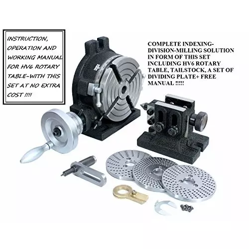 Assorts HV6 Rotary Table Alloy Steel with Dividing Plates Set & Tailstock with Free Manual-Milling Indexing Kit