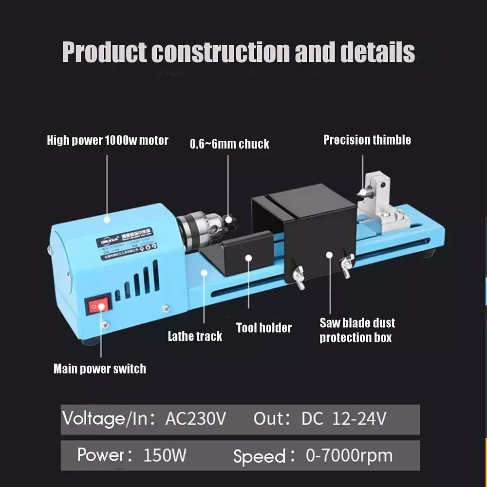 generic-mini-wood-table-top-lathe-tool-kit-150-w-power-7-level-adjustable-speed-0-7000-rpm-blue-black