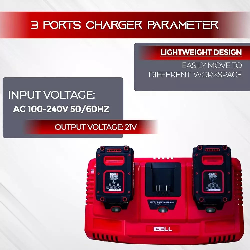 ibell-one-power-series-li-ion-tri-charger-3-slot-21-v-65-w-fast-charging-3-a-output-with-usb-port-opst3c