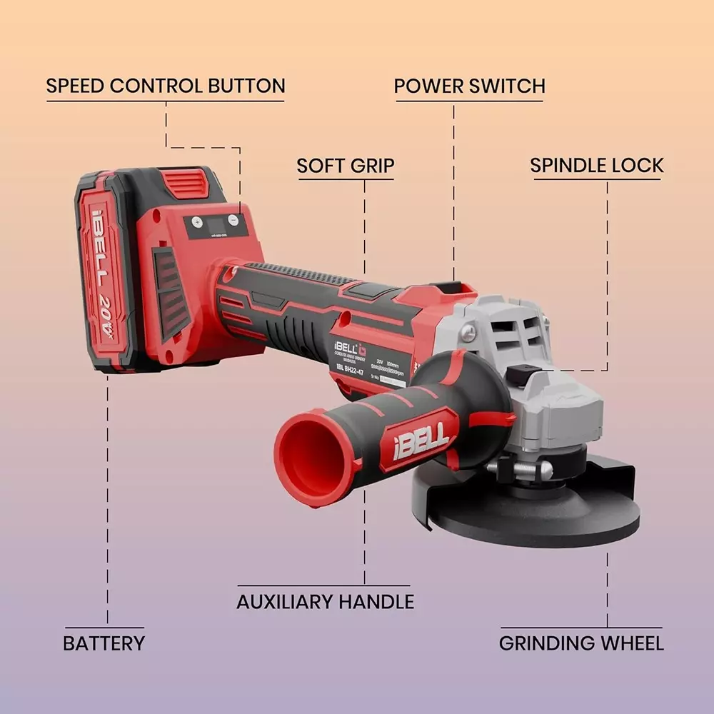 ibell-one-power-series-cordless-angle-grinder-brushless-100-mm-4-inch-wheel-size-with-40ah-battery-charger-ba20-25