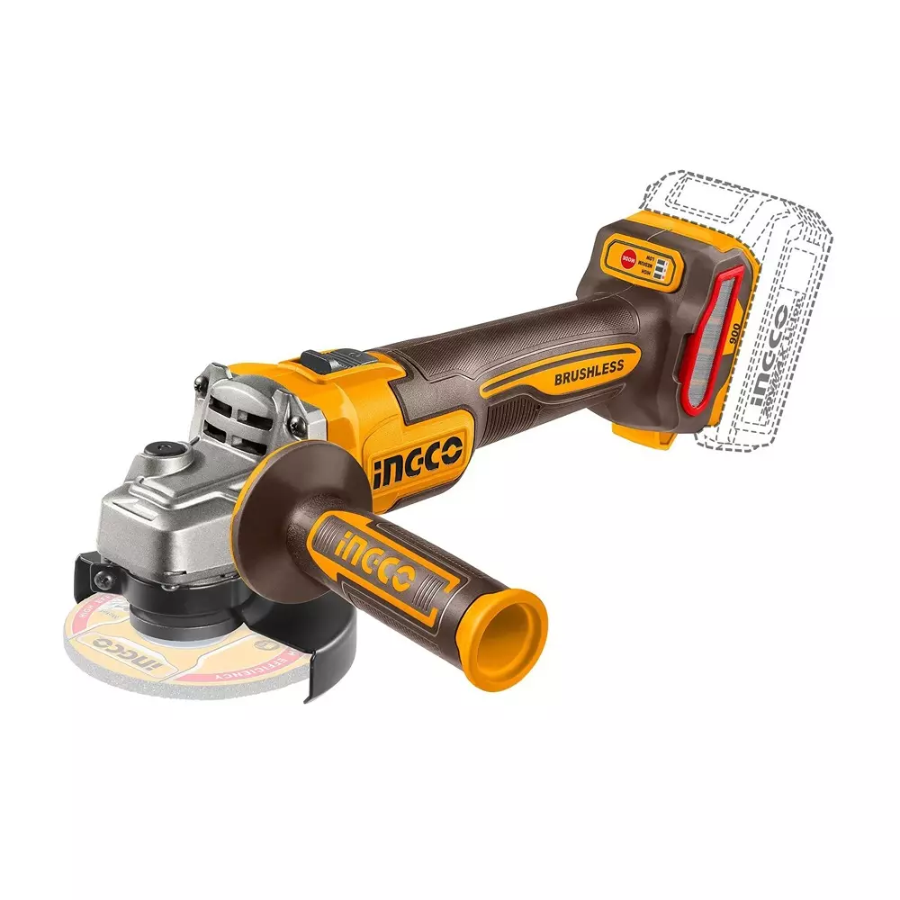 ingco-20-v-cordless-angle-grinder-9000-rpm-maximum-speed-and-100-mm-wheel-size-cagli261023-with-battery-charger-5-cutting-blades
