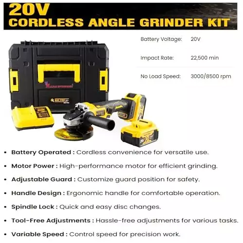 Malfah Enterprises Cordless Angle Grinder 5 Ah Lithium Battery 3 Mode 8500 RPM Yellow & Black