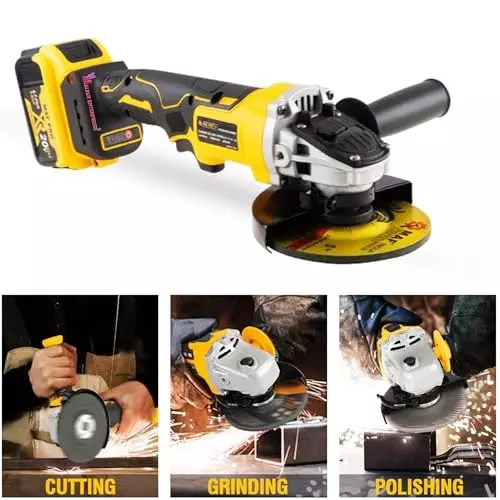 Malfah Enterprises Cordless Angle Grinder 5 Ah Lithium Battery 3 Mode 8500 RPM Yellow & Black