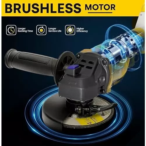MECRAAF Cordless Power Angle Grinder Battery & Charger Kit Brushless Motor 21 V 9000 RPM Speed Yellow & Black, AG4-Y 6AH