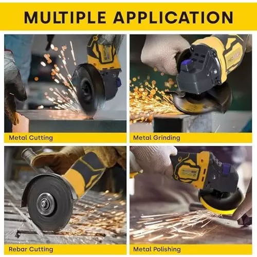 MECRAAF Cordless Power Angle Grinder Battery & Charger Kit Brushless Motor 21 V 9000 RPM Speed Yellow & Black, AG4-Y 6AH
