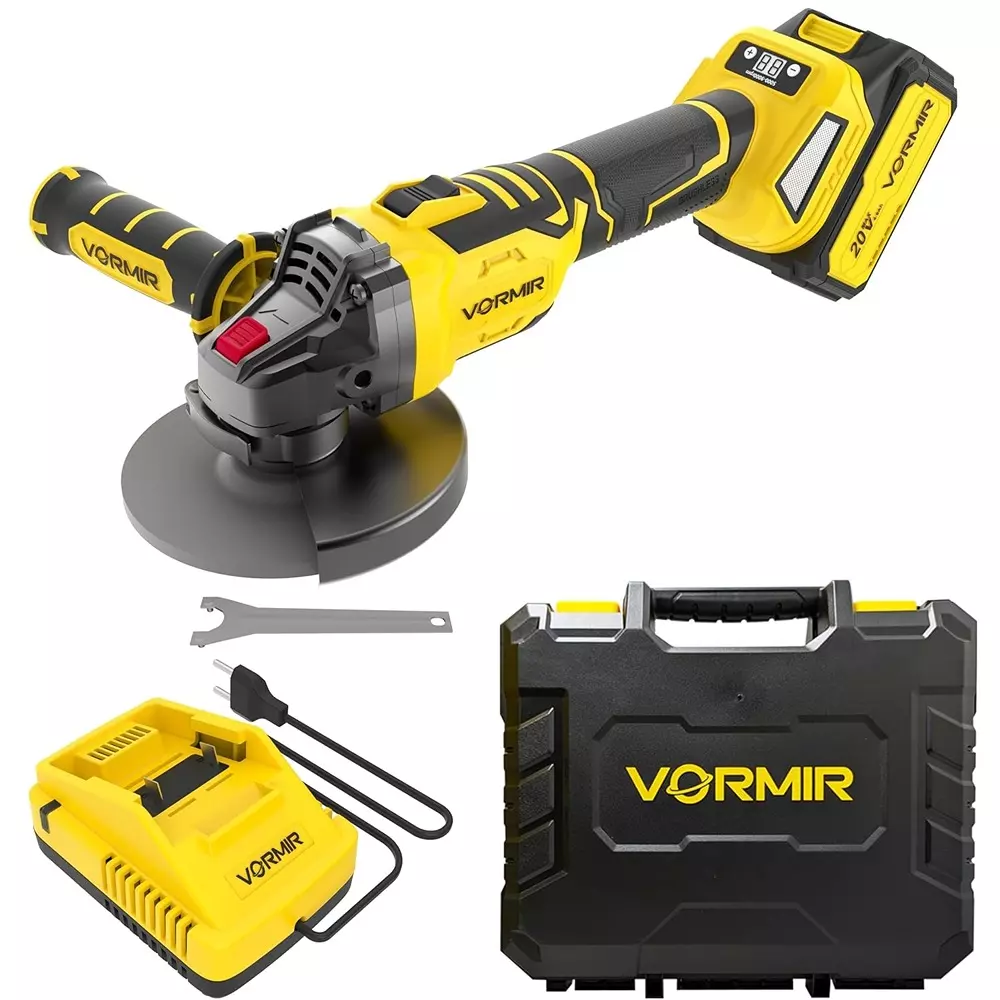 VORMIR Cordless Angle Grinder Brushless 5000-9000 RPM No Load Speed 650 W Maximum Power with Battery & Charger, VR BA21-65 (Disc Not Included)