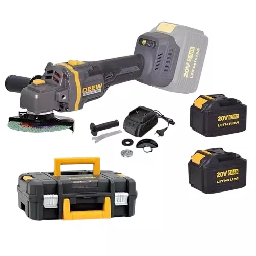 MECRAAF Cordless Power Angle Grinder Battery & Charger Kit Brushless Motor 20 V 8500 RPM Speed Yellow & Black, AG4-GREY