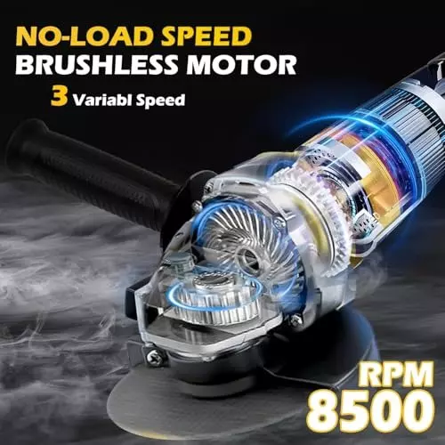 MECRAAF Cordless Power Angle Grinder Battery & Charger Kit Brushless Motor 20 V 8500 RPM Speed Yellow & Black, AG4-GREY