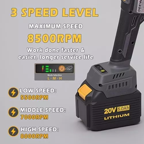 MECRAAF Cordless Power Angle Grinder Battery & Charger Kit Brushless Motor 20 V 8500 RPM Speed Yellow & Black, AG4-GREY