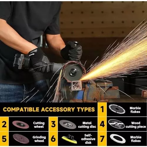 MECRAAF Cordless Power Angle Grinder Battery & Charger Kit Brushless Motor 20 V 8500 RPM Speed Yellow & Black, AG4-GREY