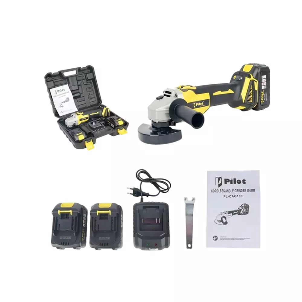 Pilot 21 V Cordless Angle Grinder with Brushless Motor, 0-11000 RPM No Load Speed and 100 mm Disc Diameter, PL-CAG100 (With Battery & Charger)