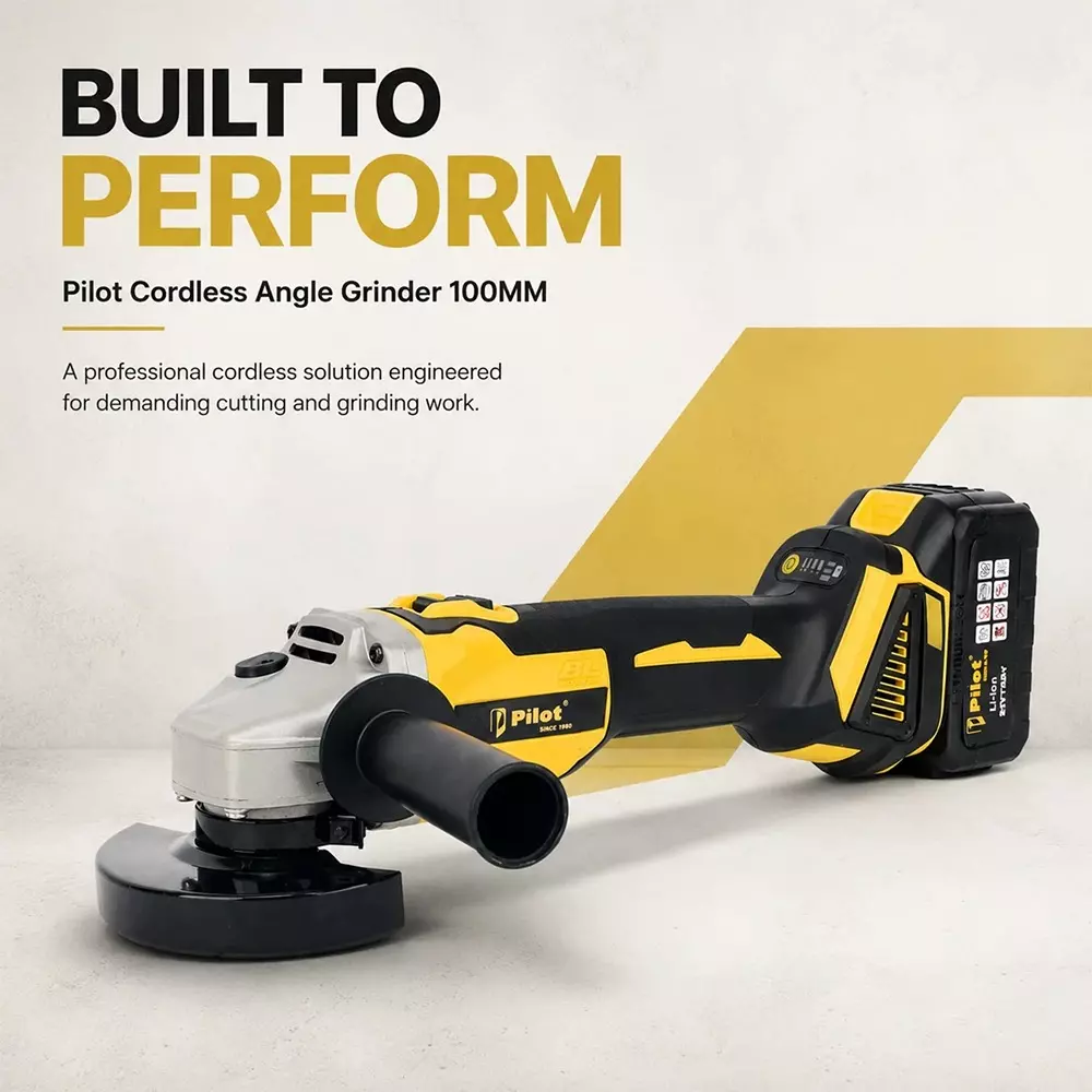 pilot-21-v-cordless-angle-grinder-with-brushless-motor-0-11000-rpm-no-load-speed-and-100-mm-disc-diameter-pl-cag100-with-battery-charger