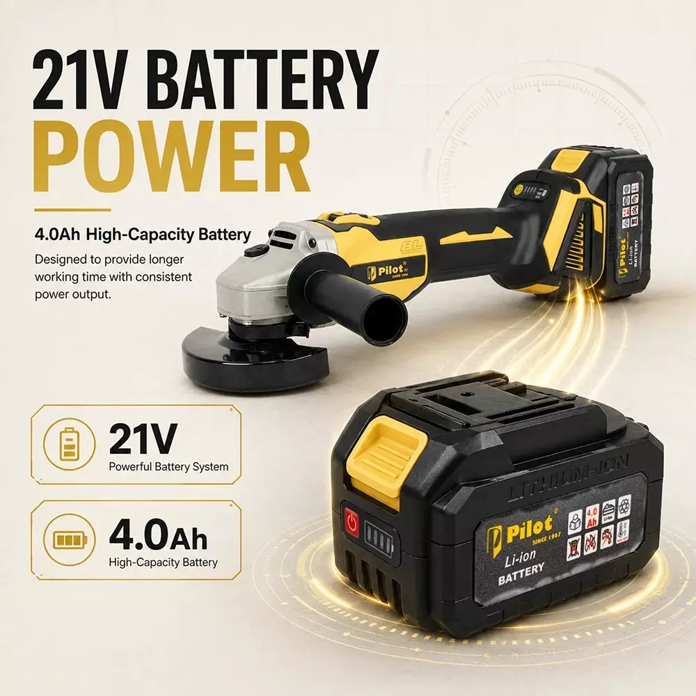 pilot-21-v-cordless-angle-grinder-with-brushless-motor-0-11000-rpm-no-load-speed-and-100-mm-disc-diameter-pl-cag100-with-battery-charger