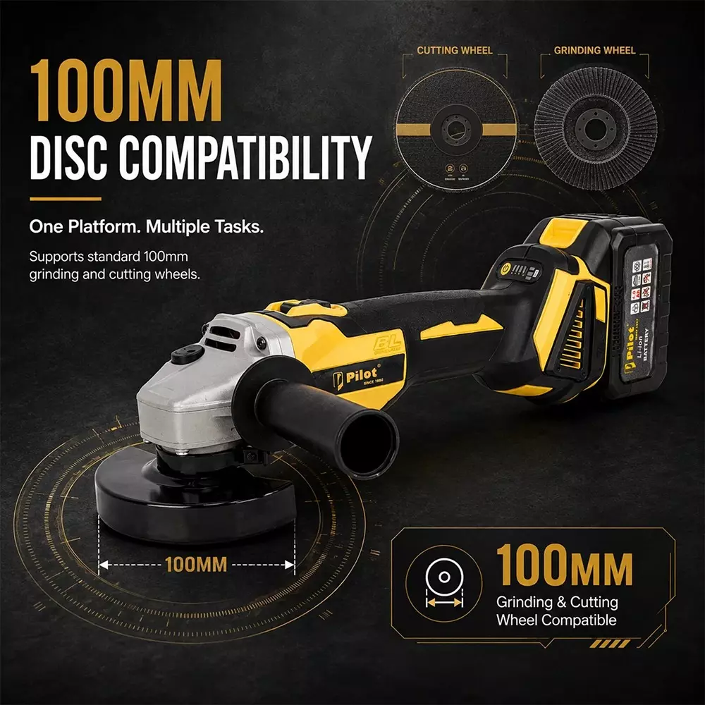 pilot-21-v-cordless-angle-grinder-with-brushless-motor-0-11000-rpm-no-load-speed-and-100-mm-disc-diameter-pl-cag100-with-battery-charger
