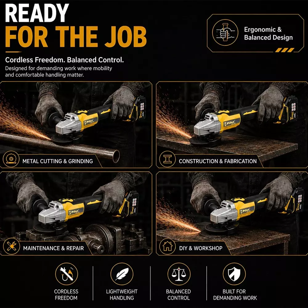 pilot-21-v-cordless-angle-grinder-with-brushless-motor-0-11000-rpm-no-load-speed-and-100-mm-disc-diameter-pl-cag100-with-battery-charger