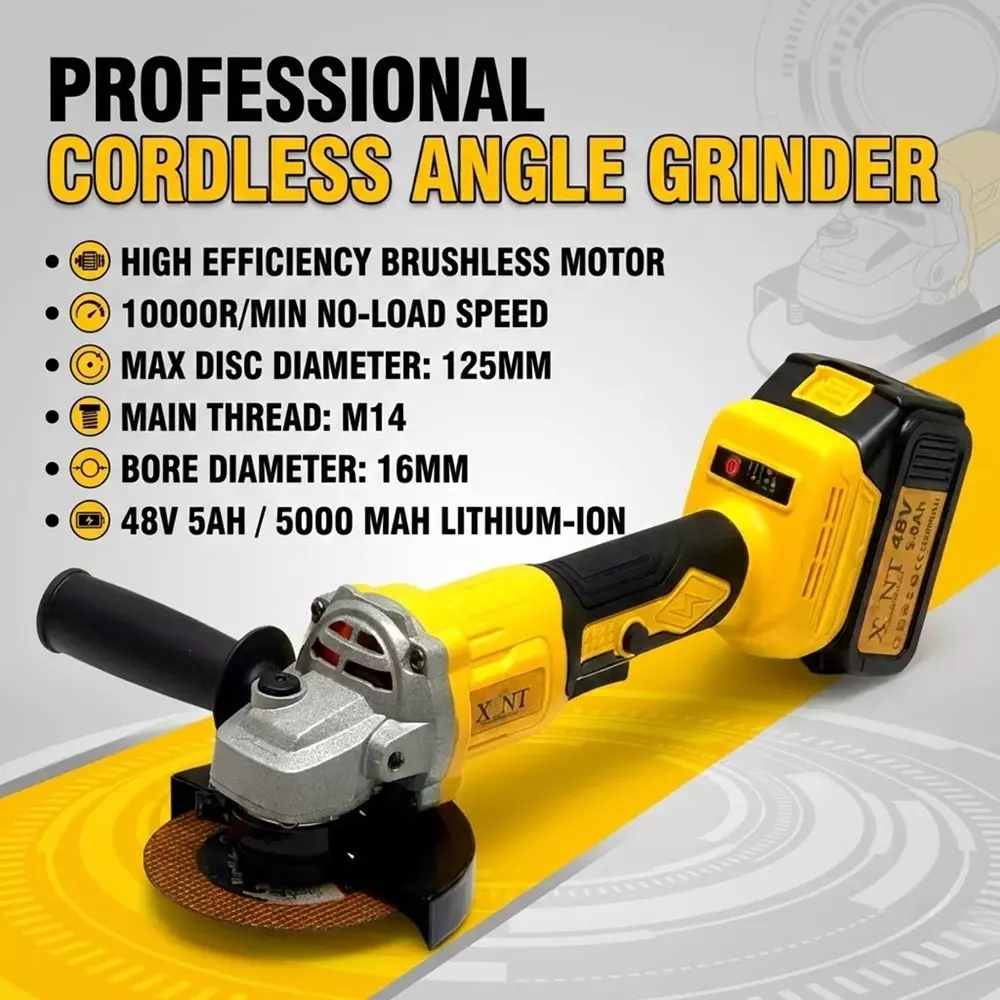 xlnt-48-v-cordless-angle-grinder-1000-rpm-no-load-speed-and-125-mm-blade-size-xtcag-129-with-battery-charger