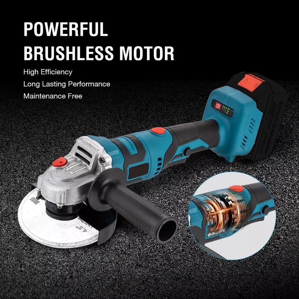 Jawsons Cordless Angle Grinder 21 V Brushless Motor 3-Speed Adjustable Handle with Rechargeable ‎Battery & ‎Battery Charger