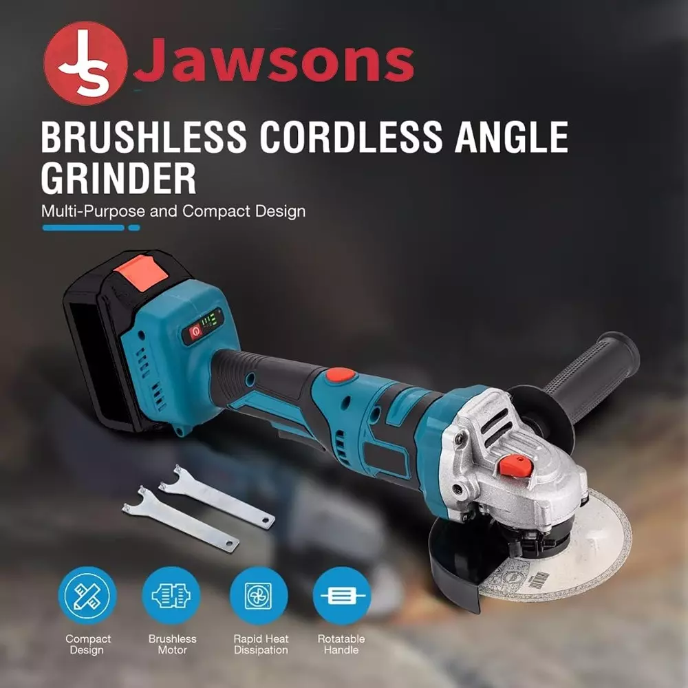 Jawsons Cordless Angle Grinder 21 V Brushless Motor 3-Speed Adjustable Handle with Rechargeable ‎Battery & ‎Battery Charger