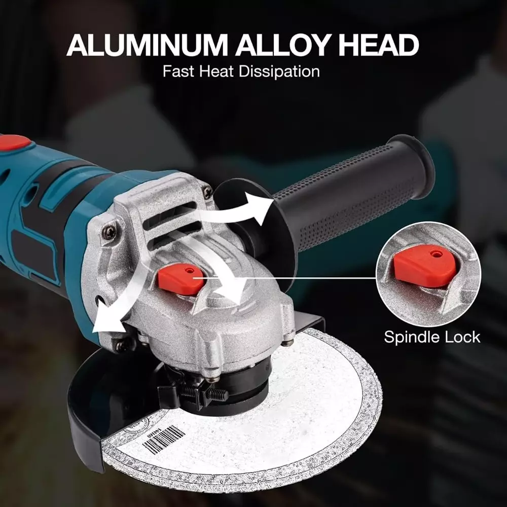 Jawsons Cordless Angle Grinder 21 V Brushless Motor 3-Speed Adjustable Handle with Rechargeable ‎Battery & ‎Battery Charger