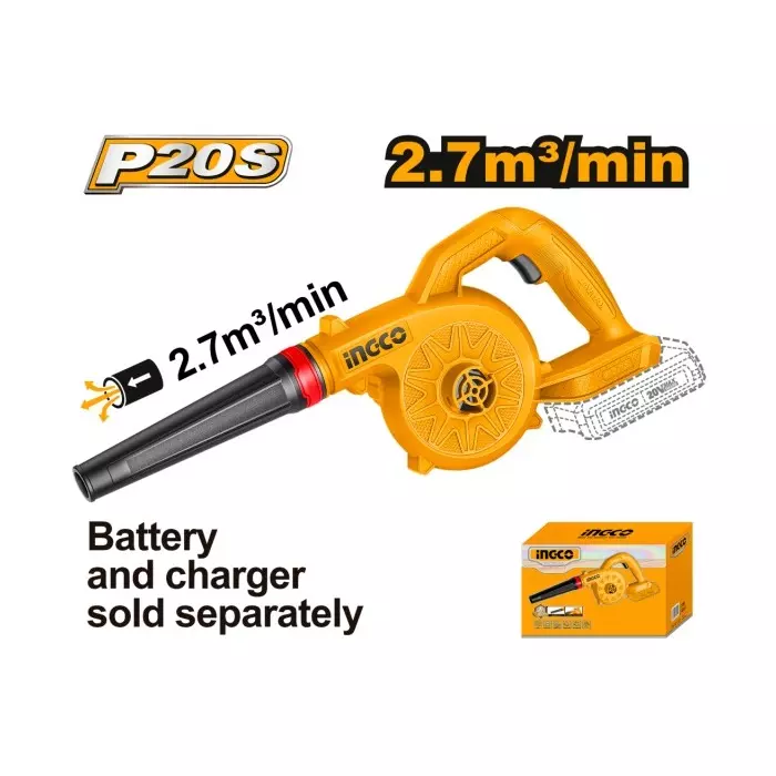 Ingco Cordless Blower 20 V, 18000 RPM No Load Speed and 2.7 m³/min Max. Air Volume, CABLI2078 (Without Battery & Charger)