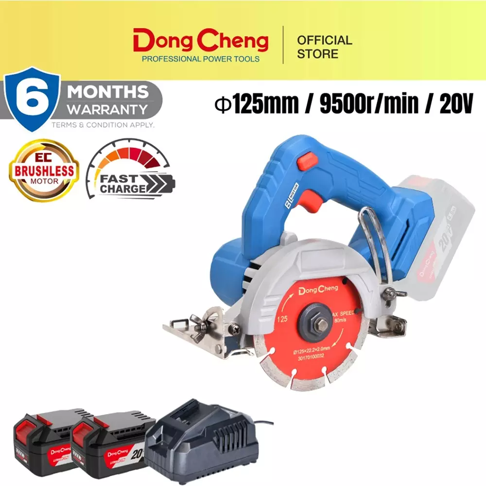 dongcheng-20-v-max-cordless-marble-cutter-9500-rpm-no-load-speed-and-125-mm-blade-diameter-dcze125-with-battery-charger-without-blade