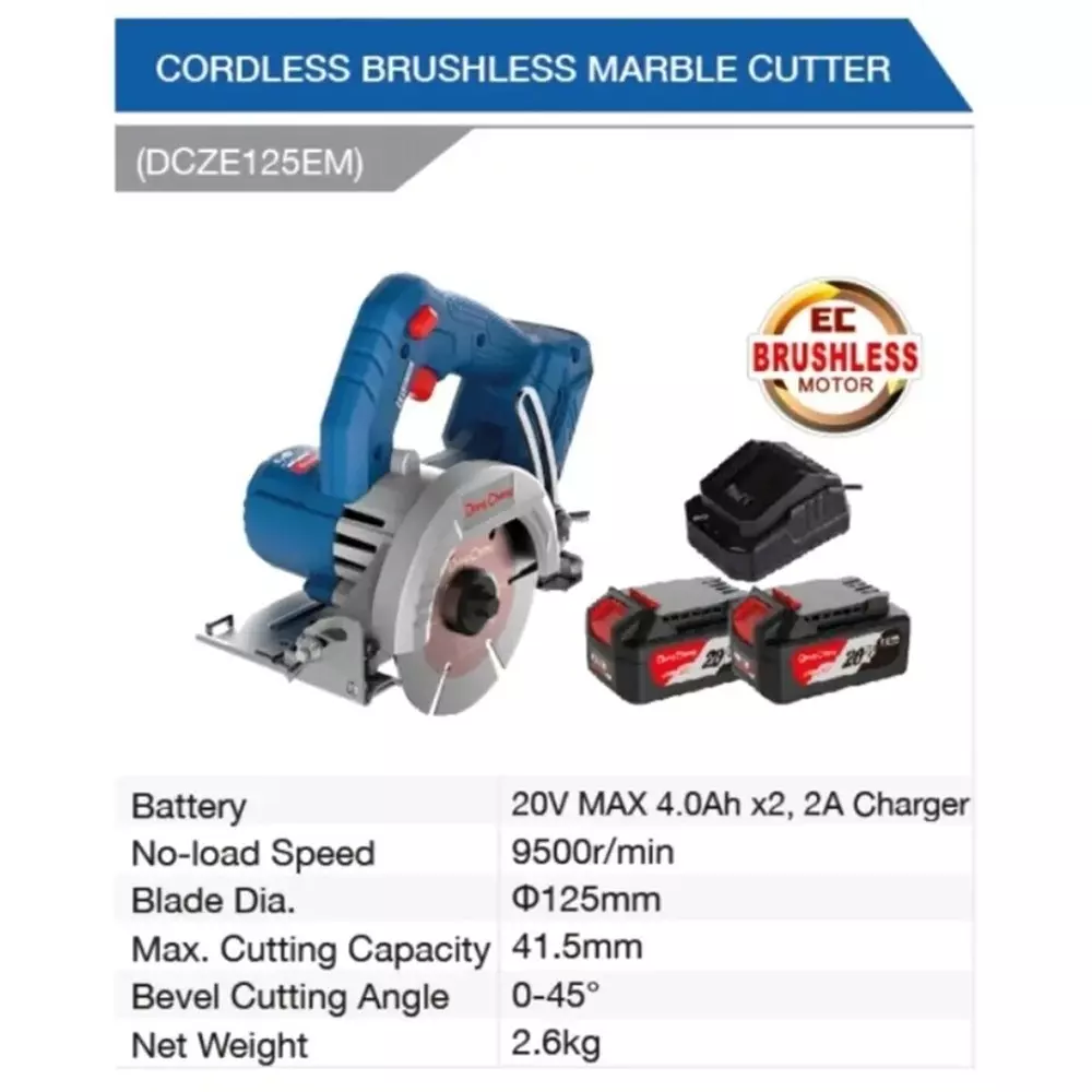dongcheng-20-v-max-cordless-marble-cutter-9500-rpm-no-load-speed-and-125-mm-blade-diameter-dcze125-with-battery-charger-without-blade