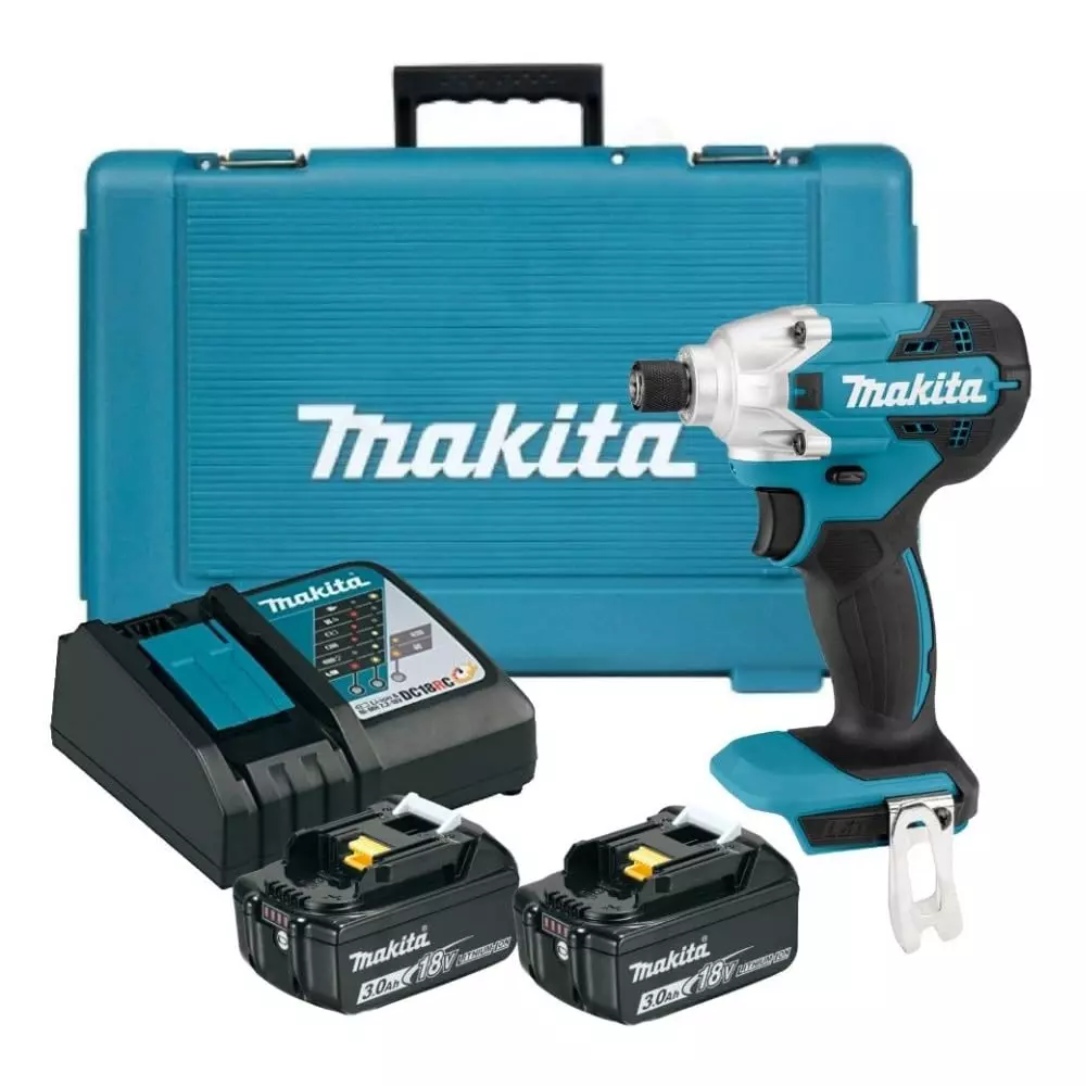 Makita Cordless Impact Driver with Rapid Charger Kit 18 V 1/4 Inch (6.35 mm) Size 155 Nm Torque for Industrial Use, DTD156Z