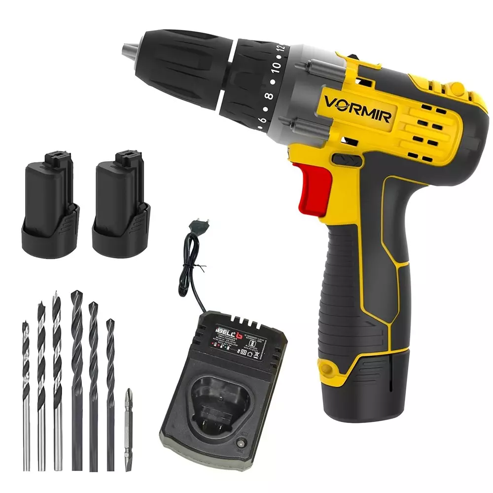 VORMIR Cordless Drill Driver 0-400/0-1450 RPM No Load Speed 25 Nm Torque with 1500 mAh Battery & Charger, VR CD12-46